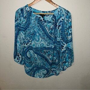 Talbots Blue Paisley Boho Blouse Size Medium.